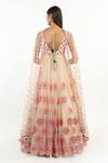 Shop_Abhinav Mishra_Pink Net Embroidered Resham Plunge V Neck Anarkali With Dupatta _at_Aza_Fashions