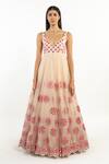 Shop_Abhinav Mishra_Pink Net Embroidered Resham Plunge V Neck Anarkali With Dupatta _Online_at_Aza_Fashions