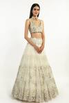 Buy_Abhinav Mishra_Ivory Net Mirror, Resham V Neck Floral Embroidered Bridal Lehenga Set_Online_at_Aza_Fashions