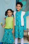 Buy_Miko Lolo_Green Cotton Print Floral Top And Sharara Set _Online_at_Aza_Fashions