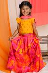 Buy_Miko Lolo_Yellow Cotton Floral Print Lehenga Set For Girls_at_Aza_Fashions