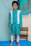 Buy_Miko Lolo_Blue Cotton Print Floral Nilmohar Kurta And Jacket Set_at_Aza_Fashions