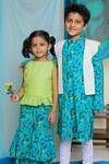 Shop_Miko Lolo_Blue Cotton Print Floral Nilmohar Kurta And Jacket Set_at_Aza_Fashions