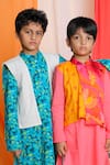 Miko Lolo_Blue Cotton Print Floral Nilmohar Kurta And Jacket Set_Online_at_Aza_Fashions