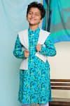 Buy_Miko Lolo_Blue Cotton Print Floral Nilmohar Kurta And Jacket Set_Online_at_Aza_Fashions