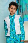 Shop_Miko Lolo_Blue Cotton Print Floral Nilmohar Kurta And Jacket Set_Online_at_Aza_Fashions