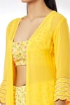 Shop_Kalakaari By Sagarika_Yellow Georgette Lining Crepe Floral Print, Open Front Shrug And Sharara Set_Online_at_Aza_Fashions