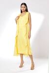 Buy_Kalakaari By Sagarika_Yellow Modal Silk Lining Crepe Thread Sweetheart Neck Ruffle Shrug With Dress_at_Aza_Fashions