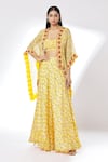 Buy_Kalakaari By Sagarika_Yellow Georgette And Modal Silk Lining Crepe Print & Cape & Lehenga Set _at_Aza_Fashions