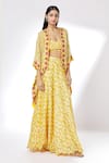 Kalakaari By Sagarika_Yellow Georgette And Modal Silk Lining Crepe Print & Cape & Lehenga Set _Online_at_Aza_Fashions