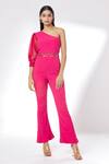 Buy_Kalakaari By Sagarika_Maroon Crepe One Shoulder Jumpsuit _at_Aza_Fashions