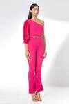 Kalakaari By Sagarika_Maroon Crepe One Shoulder Jumpsuit _Online_at_Aza_Fashions