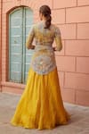 Shop_Osaa by Adarsh_Yellow Organza Embroidery Sequin Round Jacket Lehenga Set _at_Aza_Fashions