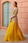 Osaa by Adarsh_Yellow Organza Embroidery Sequin Round Jacket Lehenga Set _Online_at_Aza_Fashions