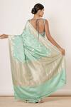 Shop_AHARIN INDIA_Blue Pure Satin Silk Lining Cotton And Shantoon Woven Floral Saree With Blouse _at_Aza_Fashions