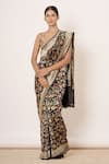 Aharin_Black Pure Banarasi Silk Lining Cotton And Shantoon Woven Saree With Blouse_Online_at_Aza_Fashions