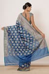 Shop_AHARIN INDIA_Blue Pure Banarasi Silk Lining Cotton And Shantoon Woven Saree With Blouse _at_Aza_Fashions