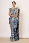 AHARIN INDIA_Blue Pure Banarasi Silk Lining Cotton And Shantoon Woven Saree With Blouse _Online_at_Aza_Fashions