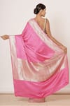 Shop_AHARIN INDIA_Pink Pure Satin Silk Banarasi Lining Cotton And Shantoon Woven Saree With Blouse _at_Aza_Fashions