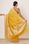 Shop_AHARIN INDIA_Yellow Pure Banarasi Silk Lining Cotton And Shantoon Woven Saree With Blouse _at_Aza_Fashions