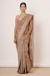 Aharin_Gold Pure Banarasi Silk Lining Cotton And Shantoon Woven & Saree With Blouse_Online_at_Aza_Fashions