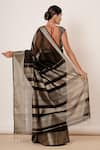 Shop_AHARIN INDIA_Black Pure Handwoven Chanderi Lining Cotton And Shantoon Saree With Blouse _at_Aza_Fashions