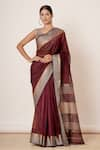 Buy_AHARIN INDIA_Maroon Pure Handwoven Chanderi Lining Cotton And Shantoon Saree With Blouse _at_Aza_Fashions