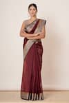 AHARIN INDIA_Maroon Pure Handwoven Chanderi Lining Cotton And Shantoon Saree With Blouse _Online_at_Aza_Fashions