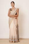 Buy_AHARIN INDIA_Ivory Handwoven Maheshwari Silk  Lining And Saree With Blouse _at_Aza_Fashions