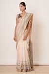 AHARIN INDIA_Ivory Handwoven Maheshwari Silk  Lining And Saree With Blouse _Online_at_Aza_Fashions