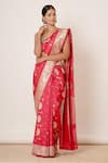 Buy_AHARIN INDIA_Pink Pure Silk Banarasi Lining Cotton And Shantoon Woven Saree With Blouse _at_Aza_Fashions