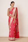 AHARIN INDIA_Pink Pure Silk Banarasi Lining Cotton And Shantoon Woven Saree With Blouse _Online_at_Aza_Fashions