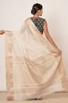 Shop_AHARIN INDIA_Ivory Pure Handwoven Chanderi Lining Cotton And Shantoon Saree With Blouse _at_Aza_Fashions