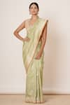 Buy_AHARIN INDIA_Green Pure Silk Banarasi Lining Cotton And Shantoon Woven Saree With Blouse _at_Aza_Fashions