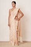 Buy_AHARIN INDIA_Peach Pure Silk Banarasi Lining Cotton And Shantoon Woven Saree With Blouse _at_Aza_Fashions