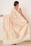 Shop_AHARIN INDIA_Peach Pure Silk Banarasi Lining Cotton And Shantoon Woven Saree With Blouse _at_Aza_Fashions