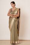 Aharin_Green Pure Handwoven Chanderi Saree With Blouse_Online_at_Aza_Fashions