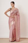 Buy_AHARIN INDIA_Pink Pure Silk Banarasi Organza Lining Cotton And Shantoon Saree With Blouse _at_Aza_Fashions