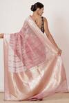 Shop_AHARIN INDIA_Pink Pure Silk Banarasi Organza Lining Cotton And Shantoon Saree With Blouse _at_Aza_Fashions