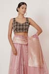 AHARIN INDIA_Pink Pure Silk Banarasi Organza Lining Cotton And Shantoon Saree With Blouse _Online_at_Aza_Fashions