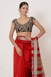 Shop_AHARIN INDIA_Red Pure Handwoven Chanderi Lining Cotton And Shantoon Saree With Blouse _at_Aza_Fashions