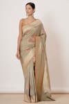 Buy_AHARIN INDIA_Green Pure Banarasi Silk Lining Cotton And Shantoon Woven Saree With Blouse _at_Aza_Fashions