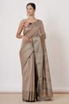 Buy_AHARIN INDIA_Grey Saree Chanderi Lining Cotton And Printed With Blouse _at_Aza_Fashions