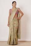 Buy_AHARIN INDIA_Green Saree Pure Banarasi Silk Lining Cotton Woven And Print With Blouse _at_Aza_Fashions