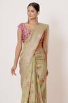 AHARIN INDIA_Green Saree Pure Banarasi Silk Lining Cotton Woven And Print With Blouse _Online_at_Aza_Fashions