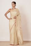 Buy_AHARIN INDIA_Gold Saree Pure Banarasi Silk Lining Cotton Woven And Print Digital With Blouse _at_Aza_Fashions