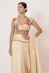 Buy_AHARIN INDIA_Gold Saree Pure Banarasi Silk Lining Cotton Woven And Print Digital With Blouse _Online_at_Aza_Fashions