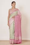 Buy_AHARIN INDIA_Green Sareedupion Banarasi Silk Lining Cotton Woven Paisley Saree With Blouse _at_Aza_Fashions