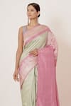 AHARIN INDIA_Green Sareedupion Banarasi Silk Lining Cotton Woven Paisley Saree With Blouse _Online_at_Aza_Fashions