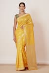 Buy_AHARIN INDIA_Yellow Saree Pure Banarasi Silk Lining Cotton Woven And Embroidery With Blouse _at_Aza_Fashions